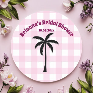 Palmbaum Weißrosa Kachelrosa Brautparty Runder Aufkleber