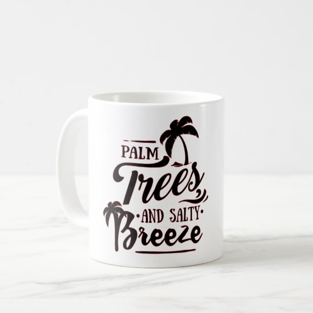 PALMBÄUME UND SALTY BREEZE - STRANDSTRAND KAFFEETASSE (Vorderseite Links)