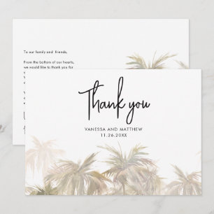Palmbaumküste handgemachte Hochzeit Dankeskarte
