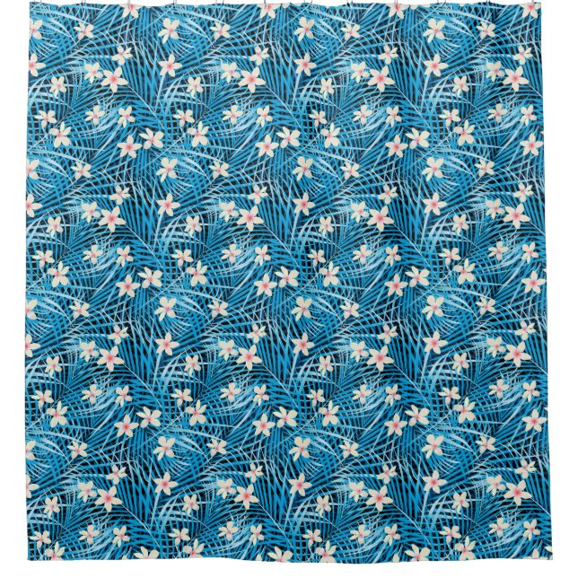 Palmblatt-Blau-Muster Duschvorhang (Vorderseite)