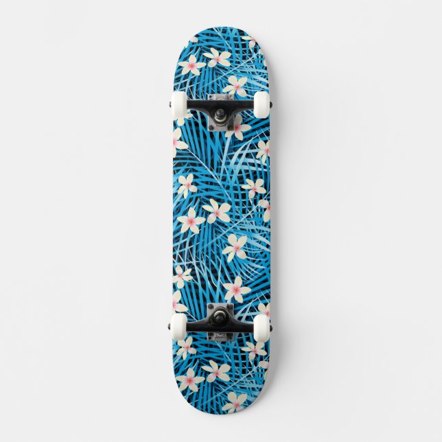 Palmblatt-Blau-Muster Skateboard (Vorderseite)