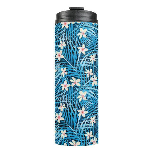 Palmblatt-Blau-Muster Thermosbecher (Vorderseite)