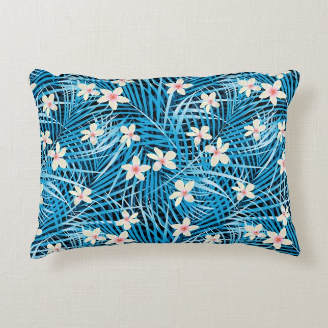 Palmblatt-Blau-Muster Zierkissen (Vorderseite)