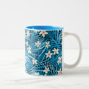 Palmblatt-Blau-Muster Zweifarbige Tasse