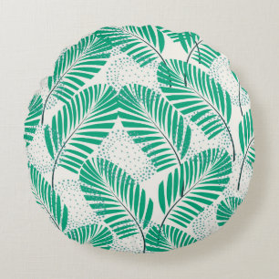 Palmblatt-Blumenmuster: Weißer Vintage-Stil Rundes Kissen