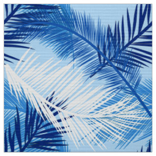 Palmblatt-Druck, Kobalt, Weiß und Himmel-Blau Stoff