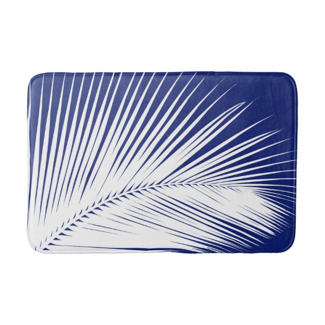 Palmblatt - Marineblau und -WEISS Badematte (Vorderseite)