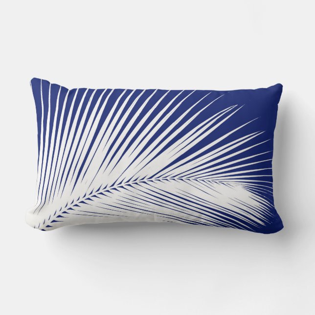Palmblatt - Marineblau und -WEISS Lendenkissen (Vorderseite)