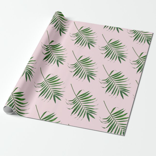 Palmblatt-Packpapier, grüne rosa tropische Geschenkpapier (Ungerollt)