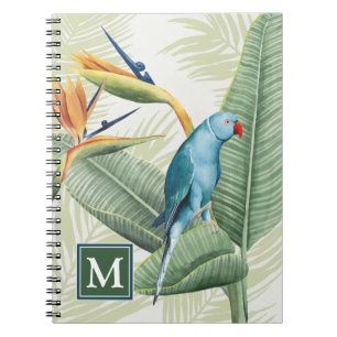 Palmblätter des Monogramm-  mit blauem Vogel Notizblock