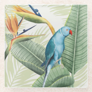 Palmblätter mit blauem Vogel Glasuntersetzer