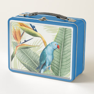 Palmblätter mit blauem Vogel Metall Lunch Box