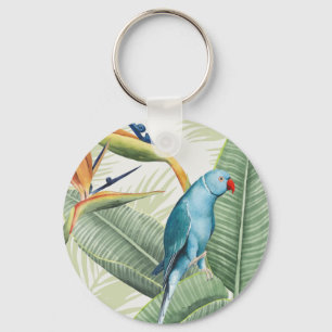 Palmblätter mit blauem Vogel Schlüsselanhänger