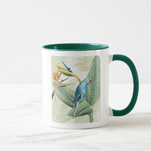 Palmblätter mit blauem Vogel Tasse