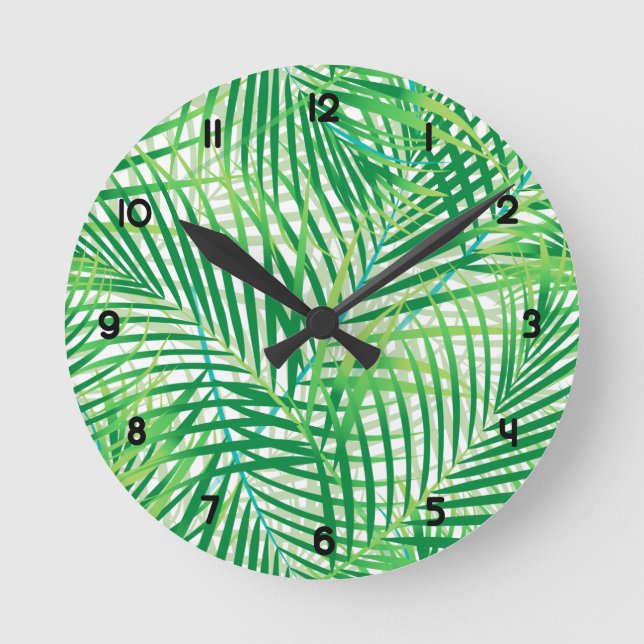 Palmblätter Runde Wanduhr (Vorderseite)