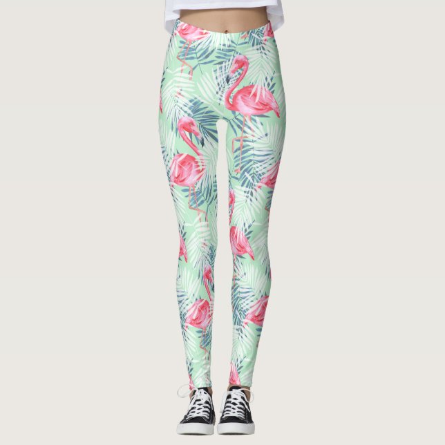 Palmblätter und Flamingos Leggings (Vorderseite)