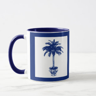 Palmblätterbaum - marineblau und weiß tasse