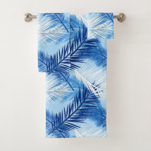 Palmblätterblätter Print, Kobalt, White und Sky Bl Badhandtuch Set