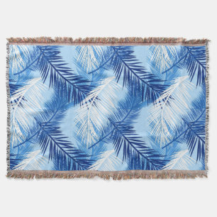 Palmblätterblätter Print, Kobalt, White und Sky Bl Decke
