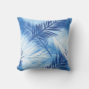 Palmblätterblätter Print, Kobalt, White und Sky Bl Kissen