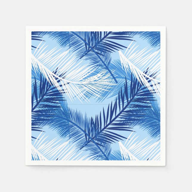 Palmblätterblätter Print, Kobalt, White und Sky Bl Serviette (Vorderseite)
