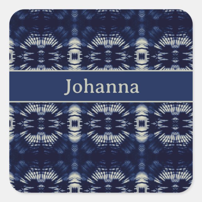 Palmblätterblättern in Delft Blue, benutzerdefinie Quadratischer Aufkleber (Vorderseite)