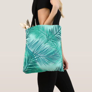 Palmblätterdrucke, Türkis, Aquamarin und Aqua Tasche