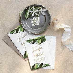 Palmblätterpilz Tropical Floral Minimal Wedding Einladung
