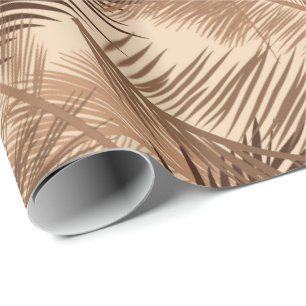 Palmblätterprint, Dunkelbraun, Tan und Beige Geschenkpapier