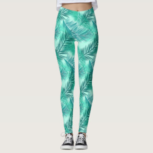 Palmblätterprint, Türkis, Aquamarin und Aqua Leggings