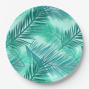 Palmblätterprint, Türkis, Aquamarin und Aqua Pappteller