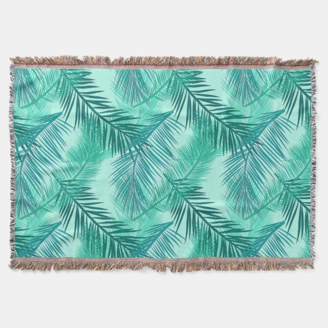 Palmblätterprint, Türkis, Aquamarin und Licht Aqua Decke (Vorderseite)