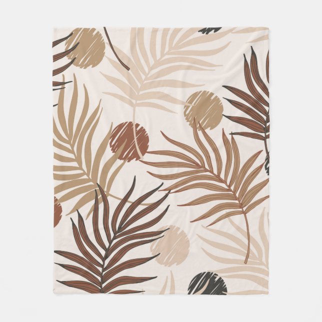 Palmblattkunst nahtlos auf erdgetönte Muster Fleecedecke (Vorderseite)