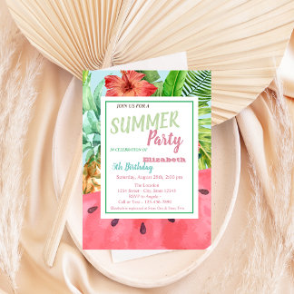Palmblättrige Blume, Wassermelone, Ananas zum Gebu Einladung