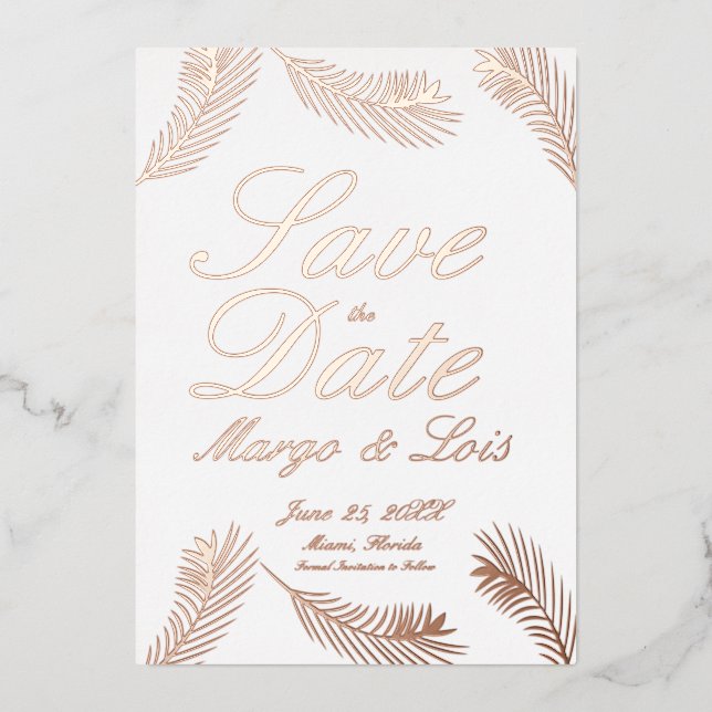 Palmblättrige Einladung Save the Date gepresste Fo (Vorderseite)