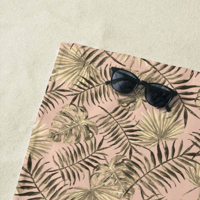 Palmblättrige Monstera tropisches Pfirsichpink und Strandtuch (Beispiel)