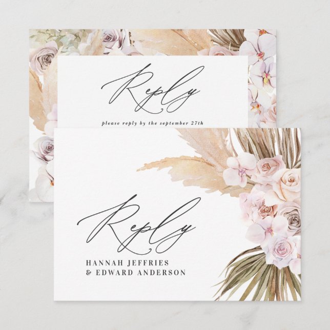 Palmblättrige Pampasgras Naturrosa Hochzeit RSVP c Begleitkarte (Vorne/Hinten)