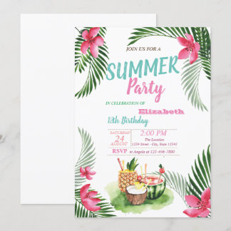 Palmblättrige, tropische Früchte, Blume Geburtstag Einladung