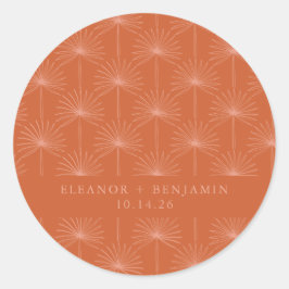 Palmblättriger Botanischer Burnt Orange Custom Wed Runder Aufkleber