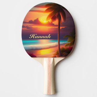 Palme am Strand bei Sonnenuntergang Tischtennis Schläger