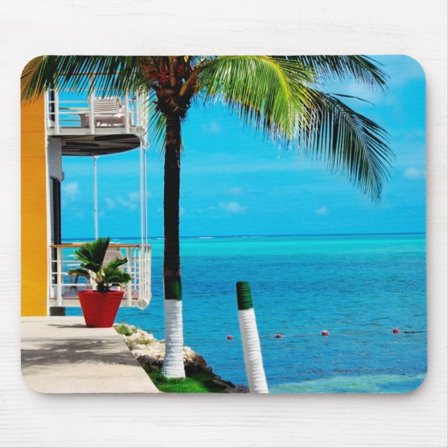 Palme am Vorgarten eines Hauses durch das Meer Mousepad (Vorne)