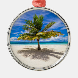 Palme auf weißem Sand-Strand Ornament Aus Metall