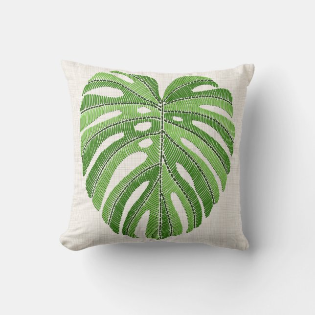 Palme Blätter bestickt. Green Tropical Monstera Kissen (Vorderseite)