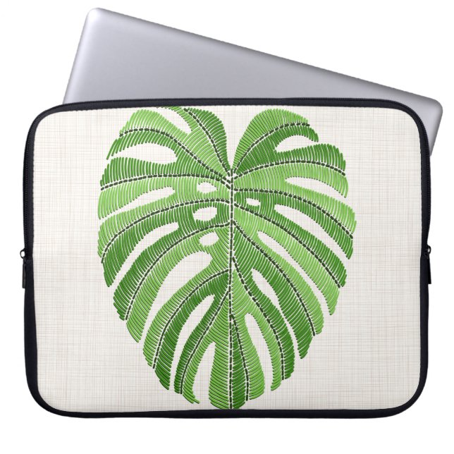 Palme Blätter bestickt. Green Tropical Monstera Laptopschutzhülle (Vorderseite)