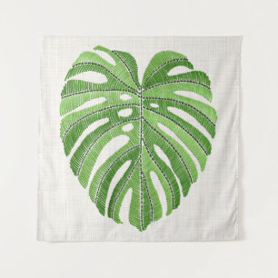 Palme Blätter bestickt. Green Tropical Monstera Wandteppich