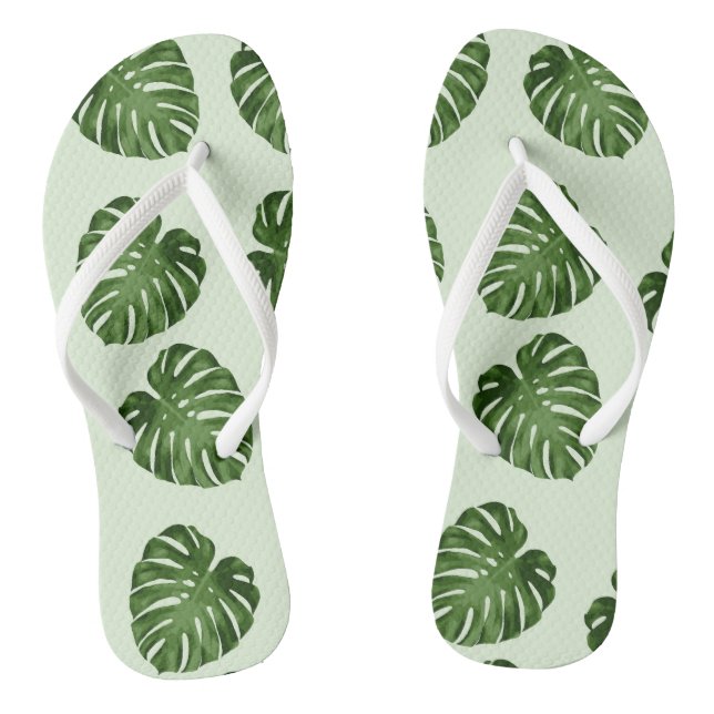 Palme-Blätter, Grüne Blätter, tropisches Muster Flip Flops (Fußbett)
