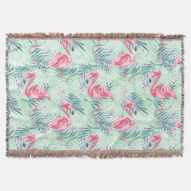 Palme Blätter und Flamingos Decke (Vorderseite)