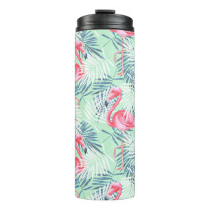 Palme Blätter und Flamingos Thermosbecher
