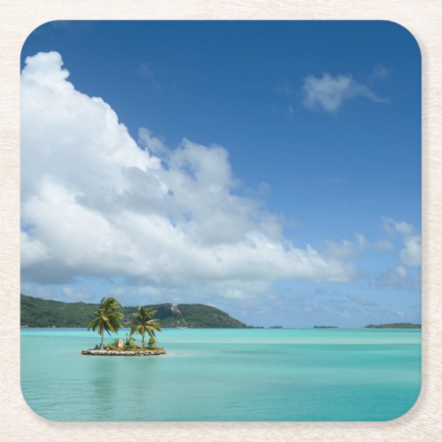 Palme Bora Bora im Lagune-Untersetzer Rechteckiger Pappuntersetzer (Vorderseite)