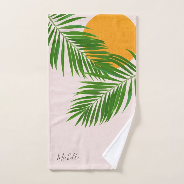 Palme de coucher de soleil tropicale rétro Feuille (Serviette à main)